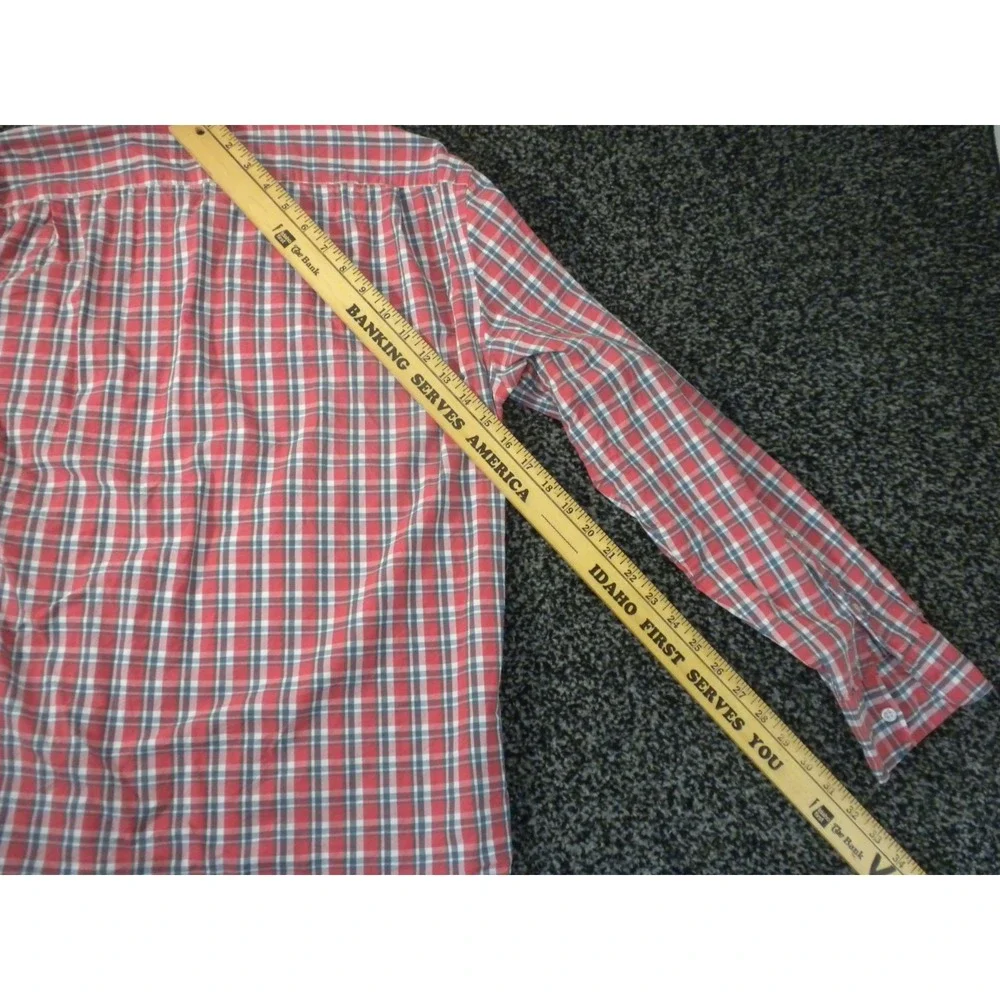 J‎ Crew Flex Washed Shirt Mens M Red Blue Plaid Slim Fit Button Down Ivy Preppy